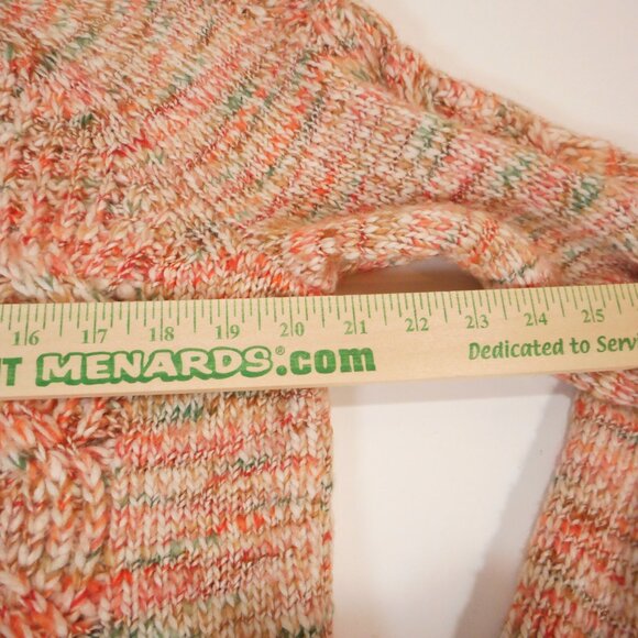 Talbots Womens L Chunky Knit Sweater Cream Orange Green Wool Blend Cozy Pullover - Picture 5 of 11
